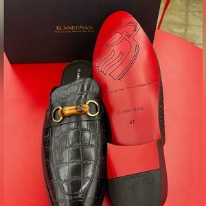 Men’s dress shoes ELANROMAN size 47 European Black Crocodile Pattern Slip-Ons